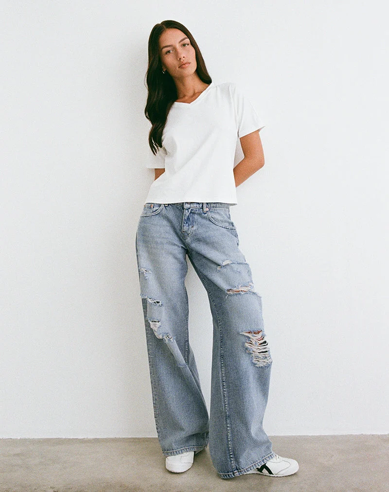Jean ample à taille basse en Extreme Rip Vintage Blue