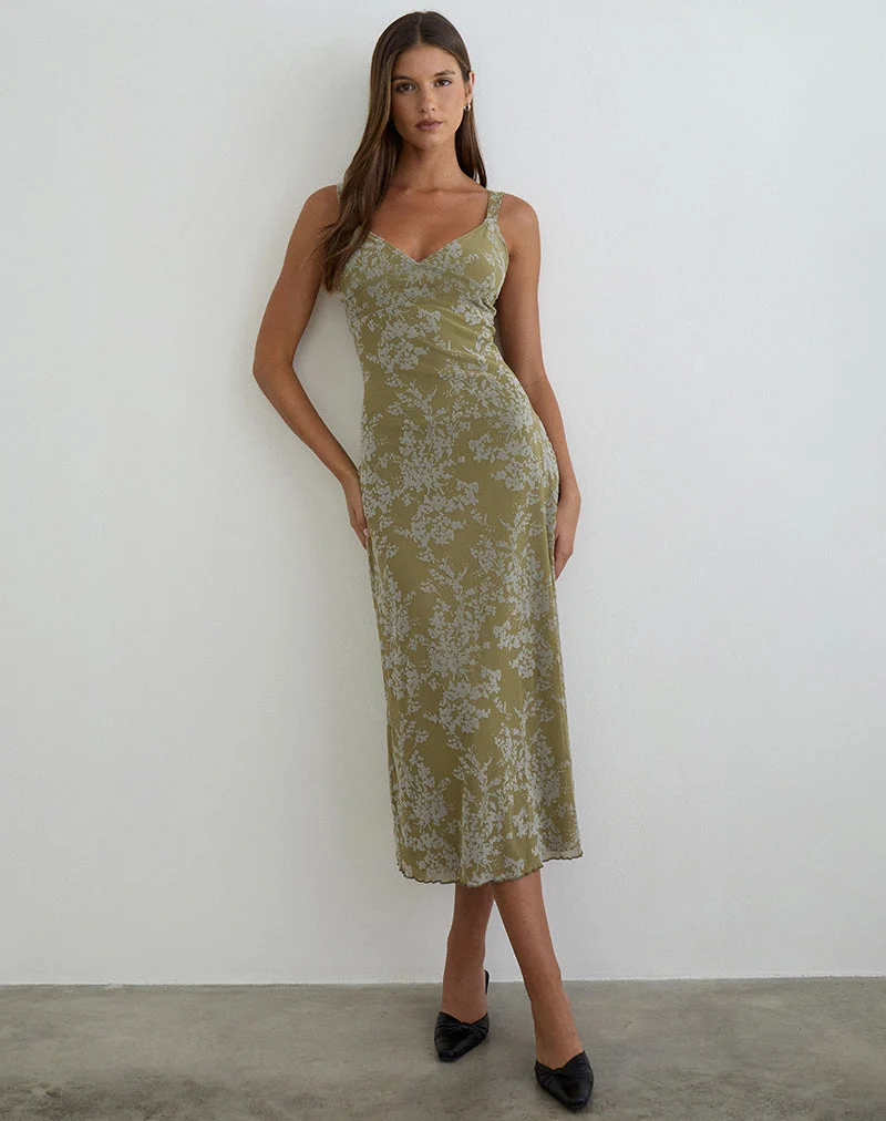 Robe midi Selayu en mousse pétale olive