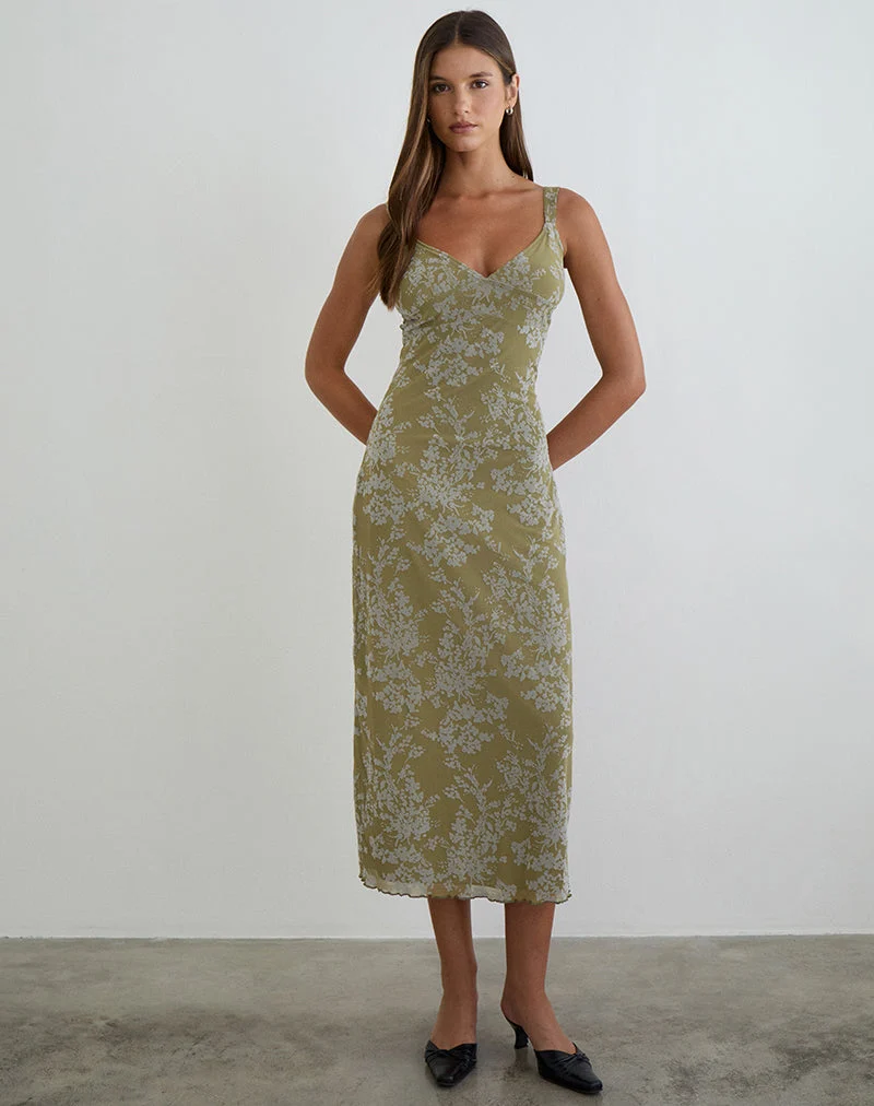 Robe midi Selayu en mousse pétale olive