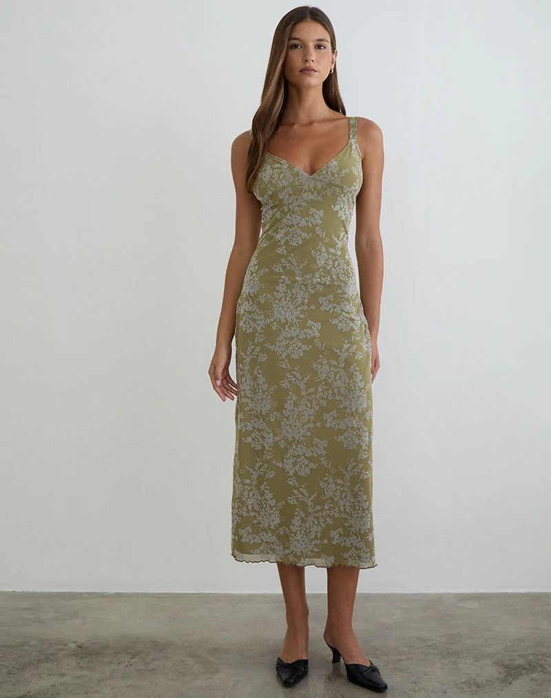 Robe midi Selayu en mousse pétale olive