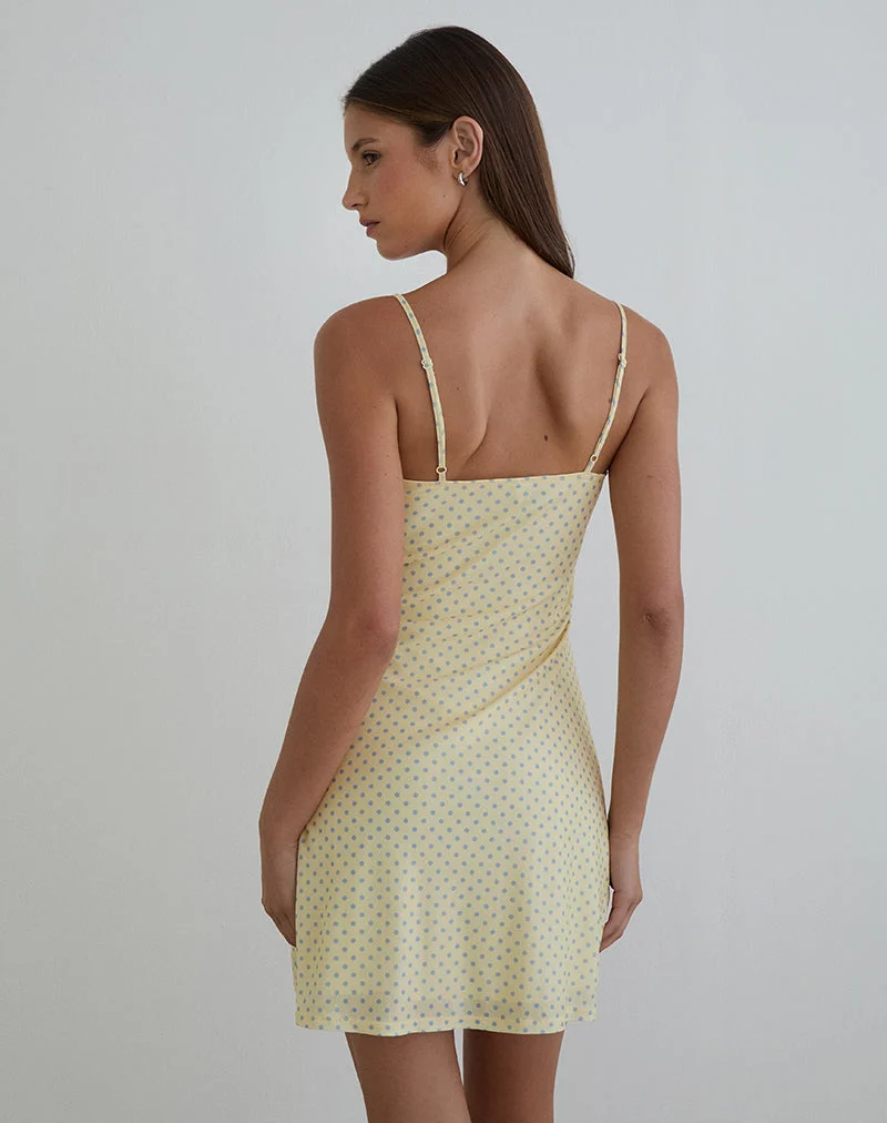 Mini-robe Turu jaune à pois gris compacts