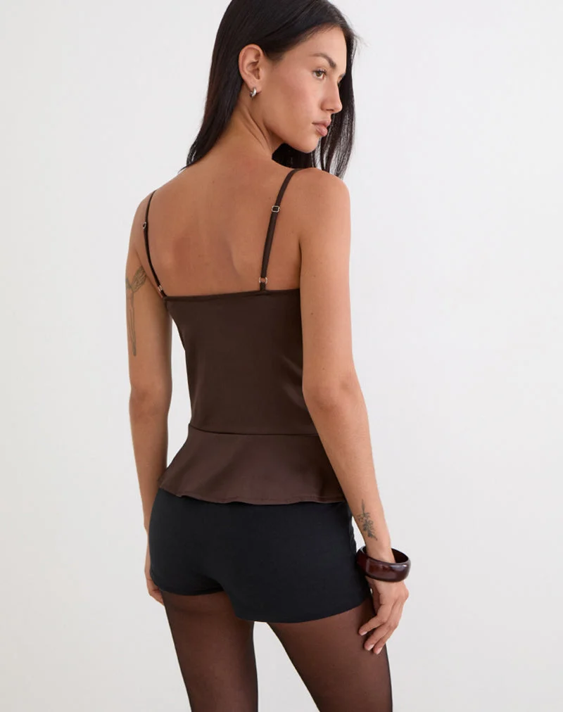 Haut Turuti Cami en satin marron foncé