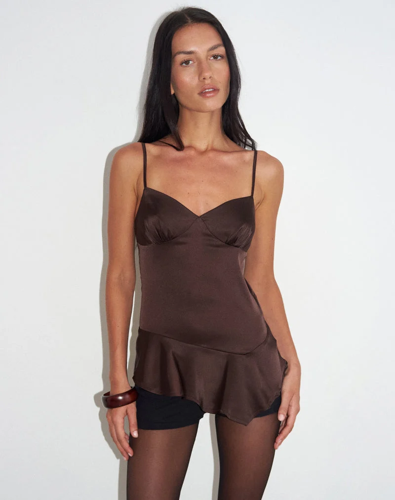 Haut Turuti Cami en satin marron foncé