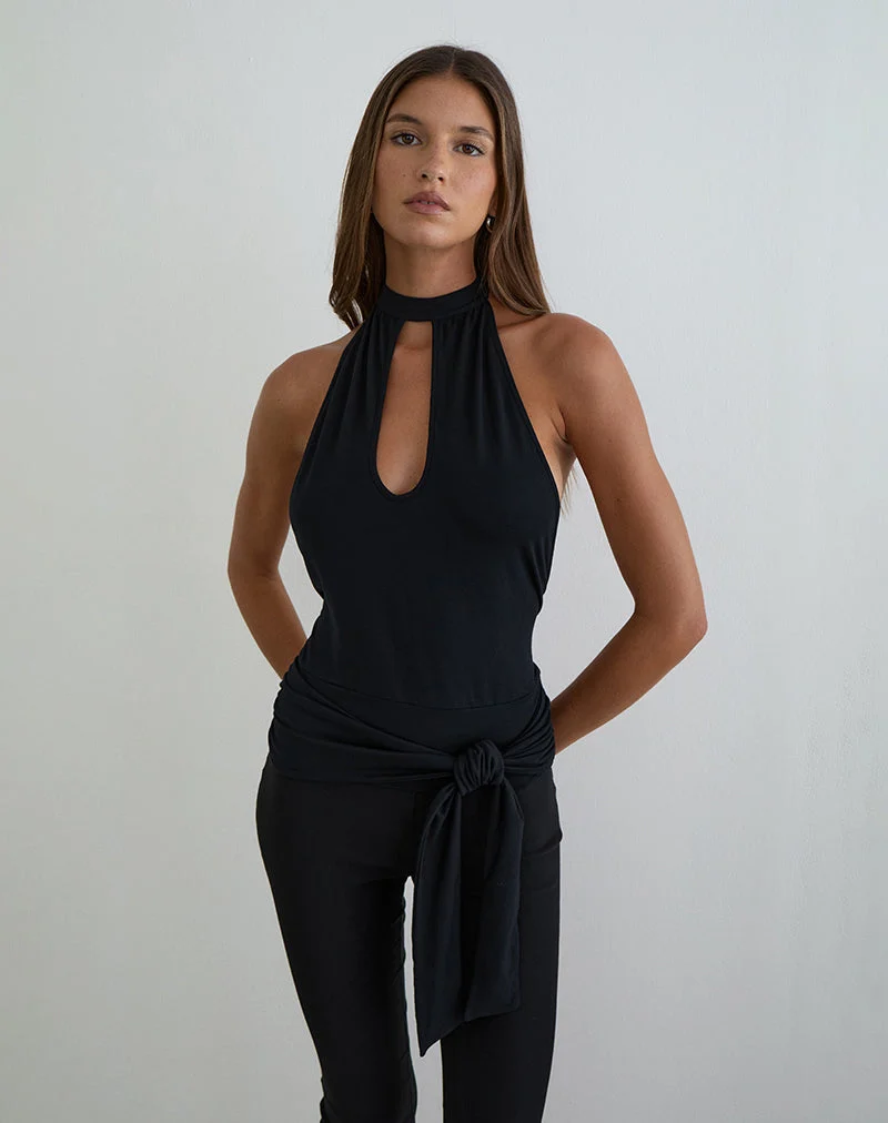 Haut Verbina Keyhole en jersey noir
