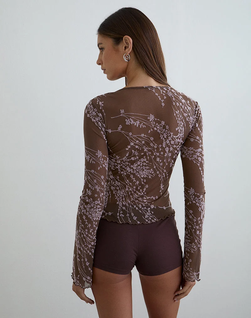 Haut à manches longues Yamuna, couleur Moonlit Blossom Brown