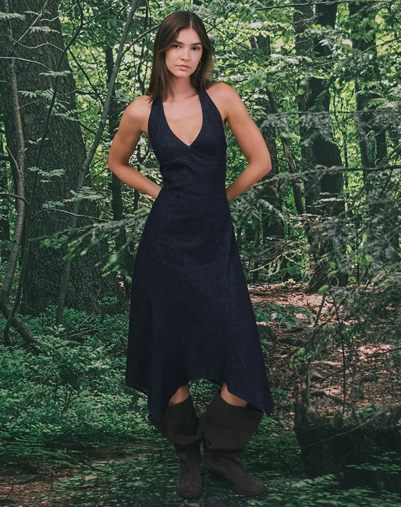 Robe midi Comari en chambray indigo