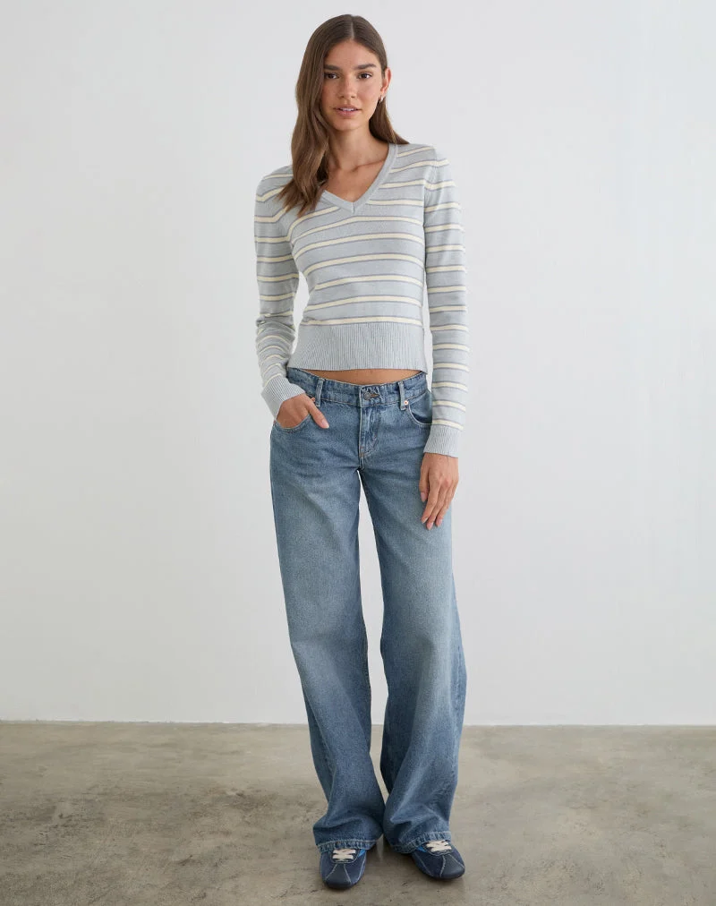 Pull Yasra en maille rayée crème et gris
