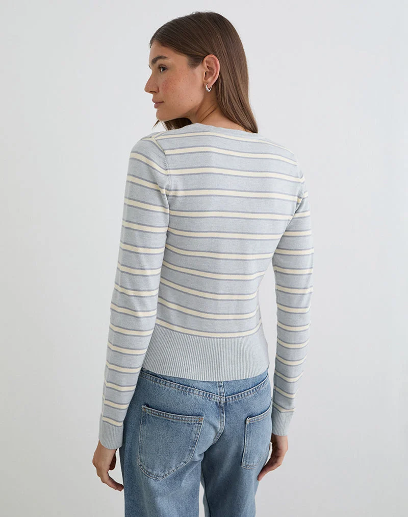Pull Yasra en maille rayée crème et gris