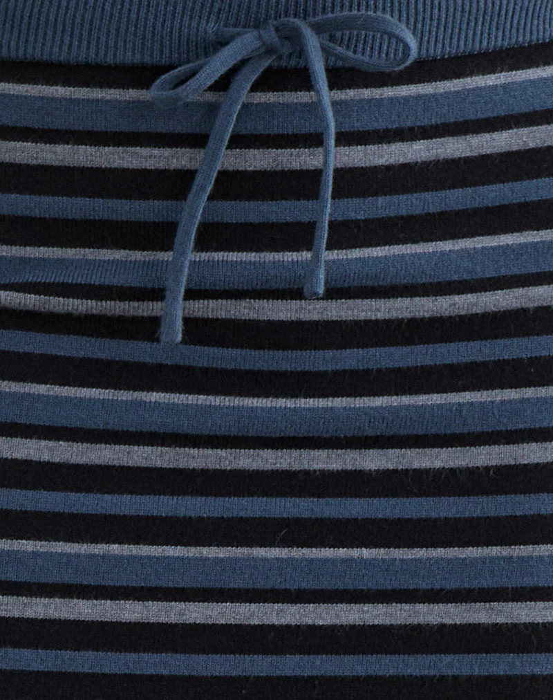 Jupe longue Tarmina en maille rayée bleue et grise