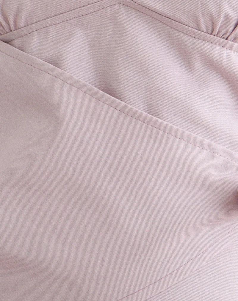 Haut à col licou Yung en sergé de coton rose pâle
