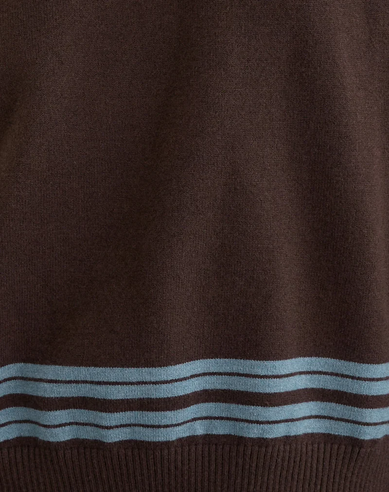 Pull ample à col en V Yarnia, marron et bleu