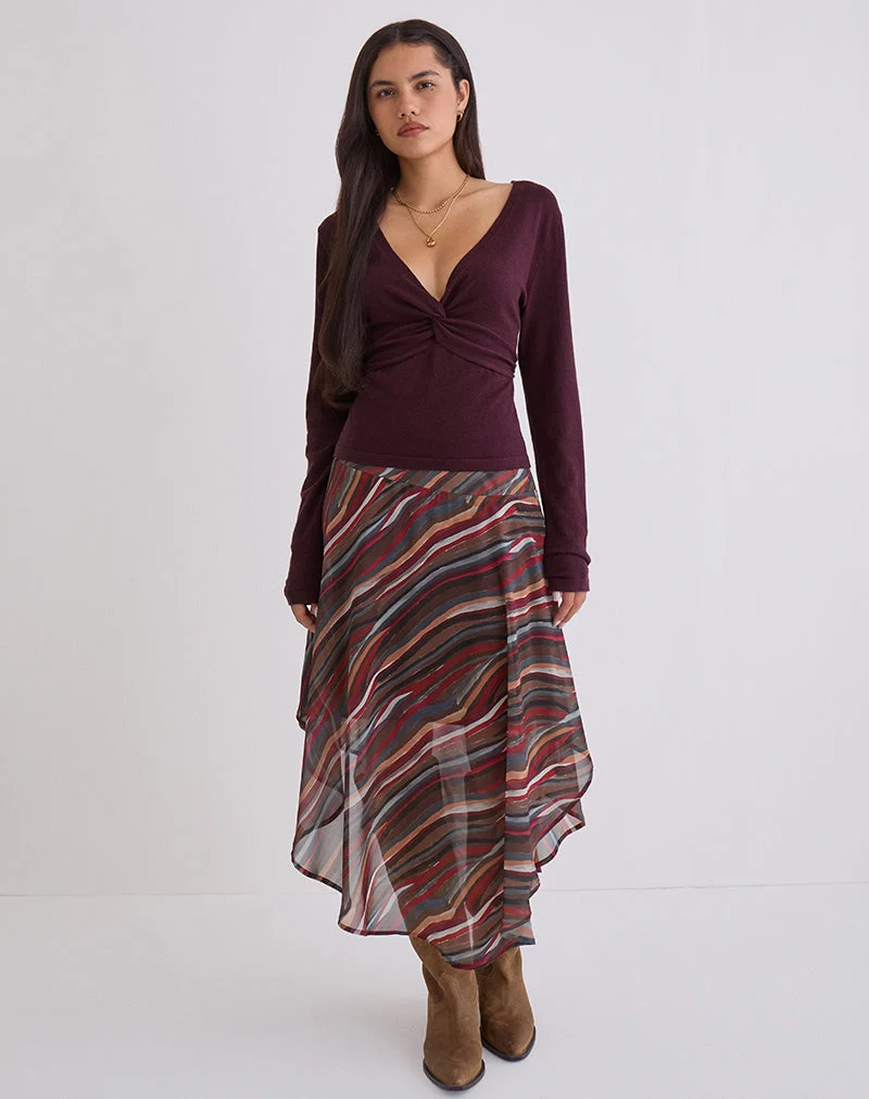 Haut à manches longues torsadé Yenari en tricot prune