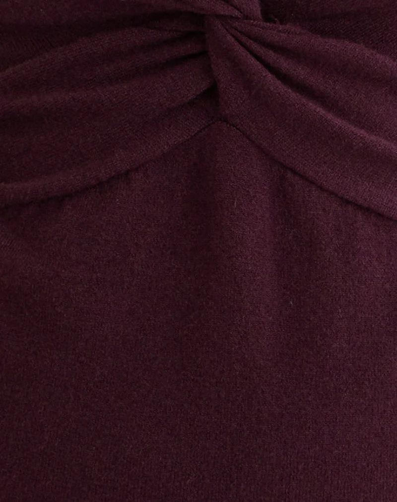 Haut à manches longues torsadé Yenari en tricot prune