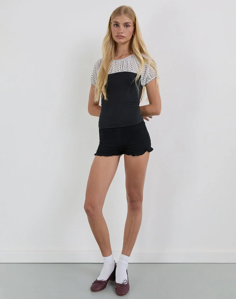 Naria Top in Chiffon White Basic Polka Black