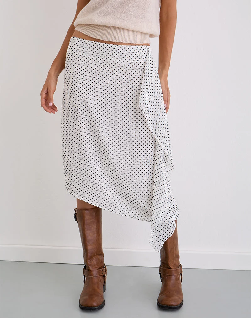 Jupe midi Neza, White Basic Polka Black