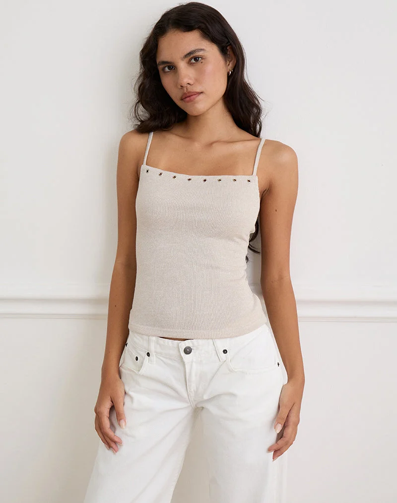 Jalari Eyelet Cami Top in Knit Oatmeal
