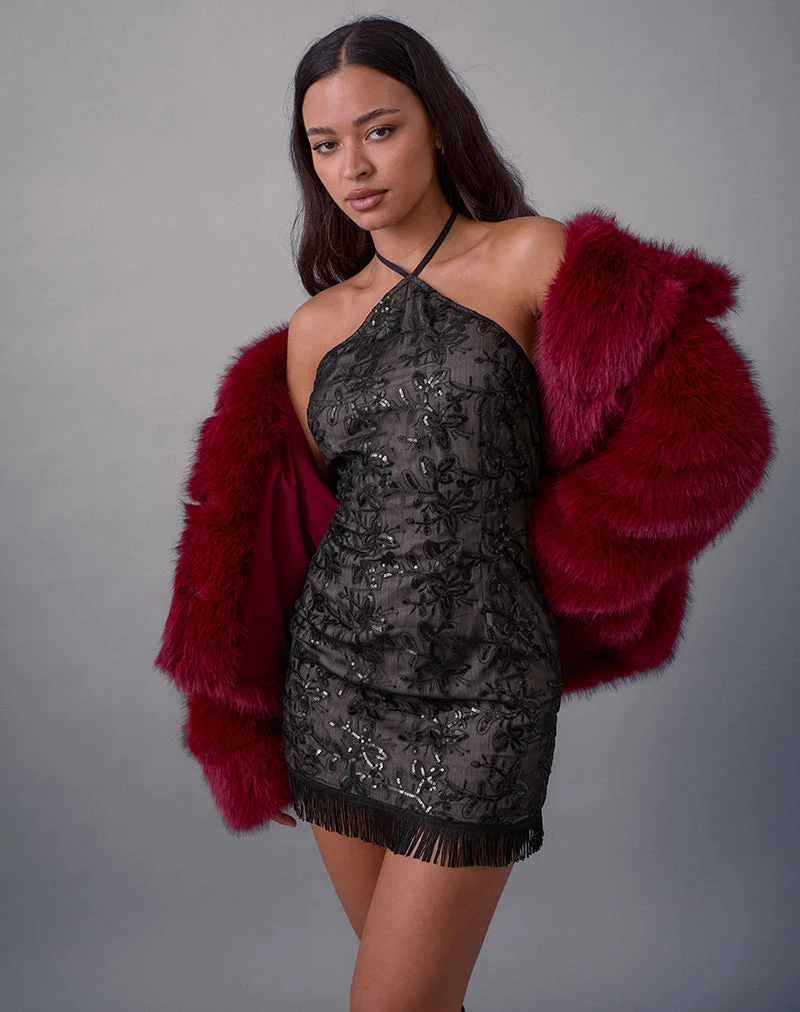 Soren Mini robe en mousseline florale à paillettes Noir
