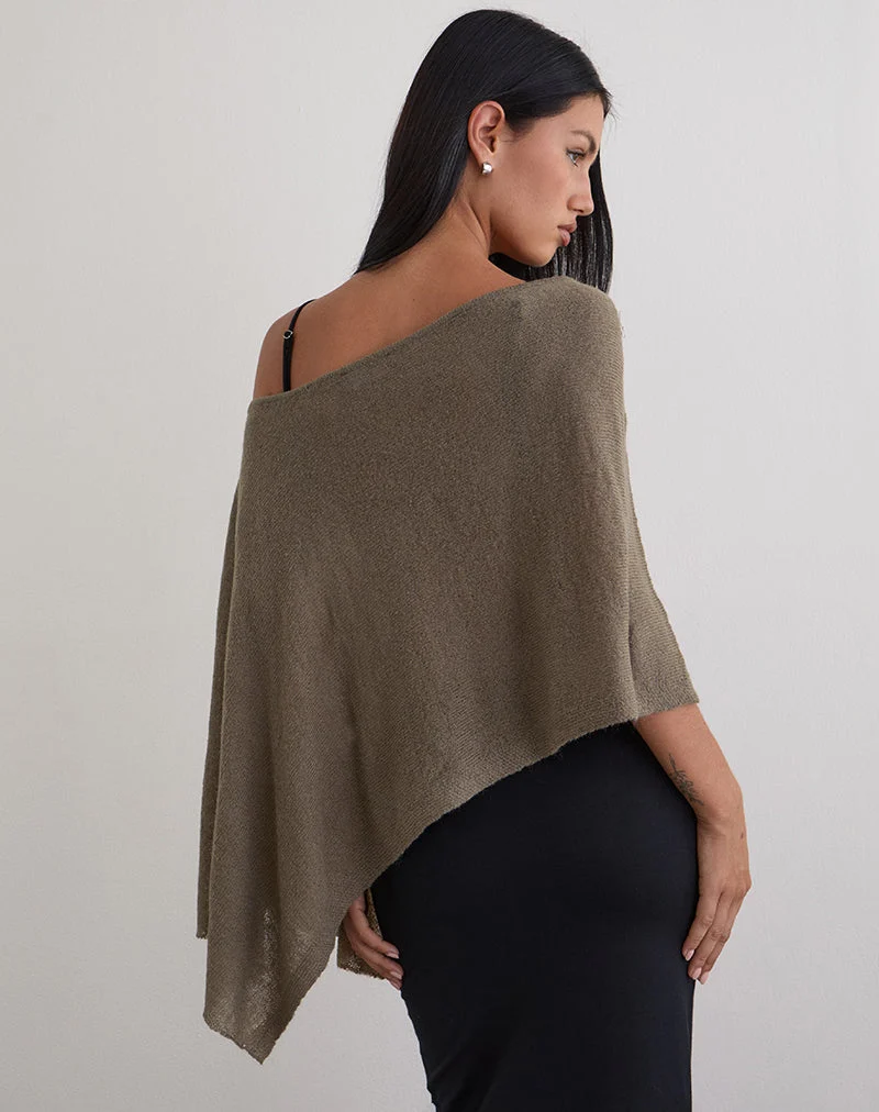 Poncho Maliha en maille transparente taupe