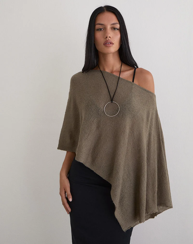 Poncho Maliha en maille transparente taupe