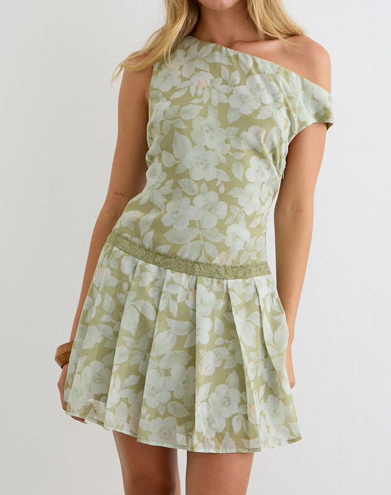 Mini-robe Qaireen vert pâle à fleurs