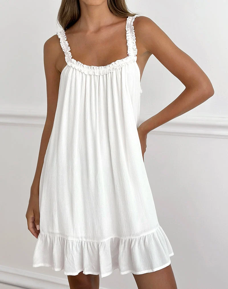 Mini-robe Elowen à volants, couleur blanc cassé froissé