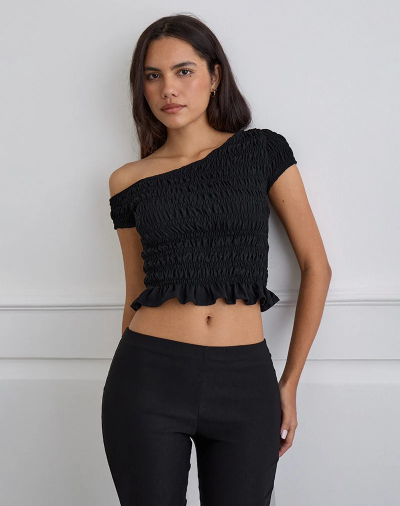 Mirita Shirred Top in Black