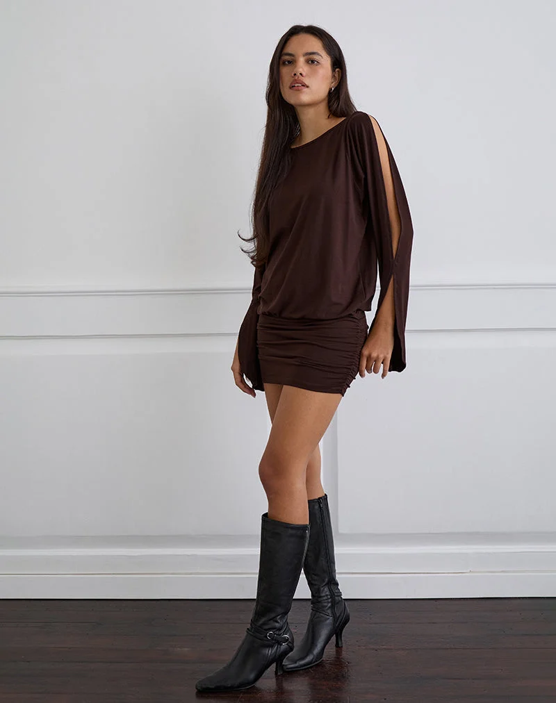Mini robe à manches longues Sybe en chocolat amer