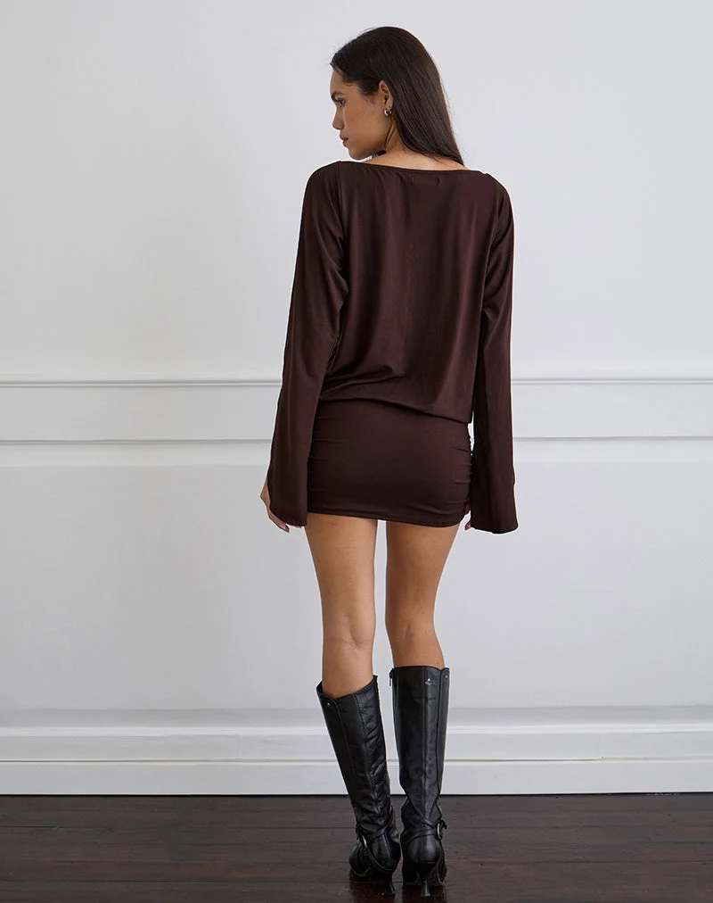 Mini robe à manches longues Sybe en chocolat amer