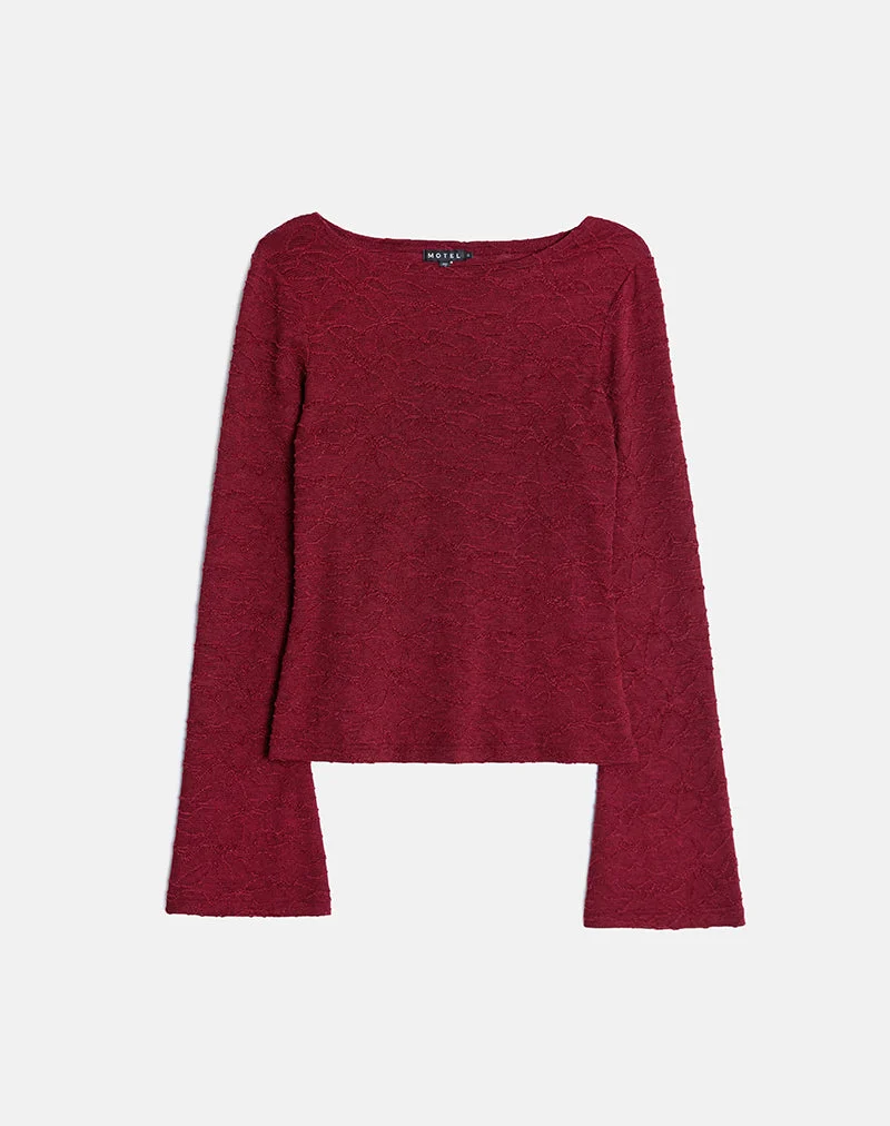 Aven - Top asymétrique en tricot texturé - Rouge