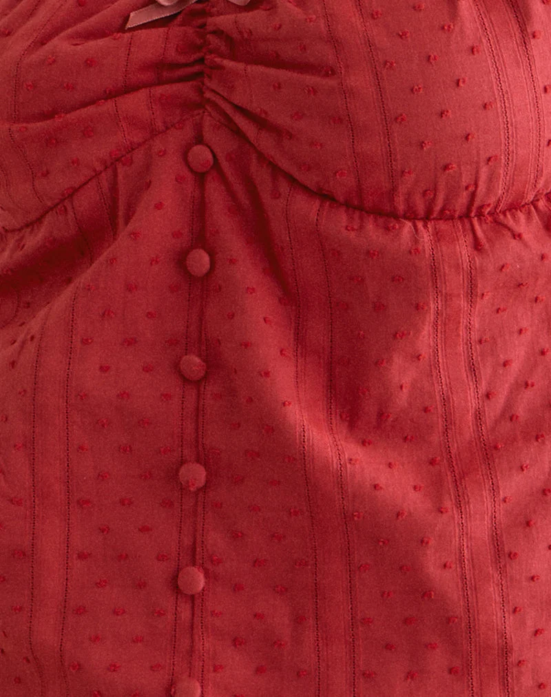 Fayra Bardot Corset Top in Cotton Dobby Red