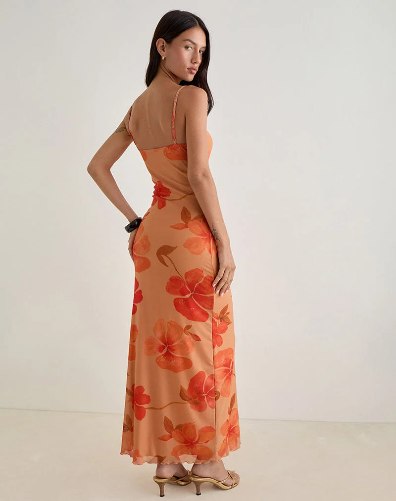Robe longue Dalesio, aquarelle Hibiscus Orange
