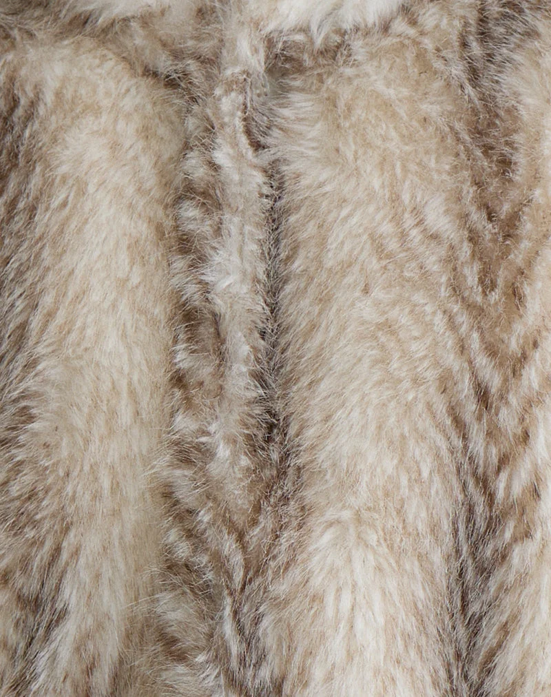 Jemi Hooded Cropped Faux Fur Jacket in Cream