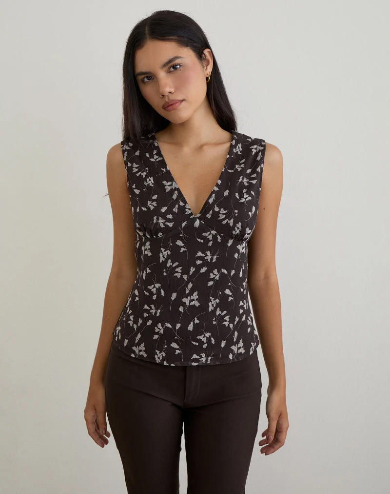 Asali Top in Flower Chiffon Brown