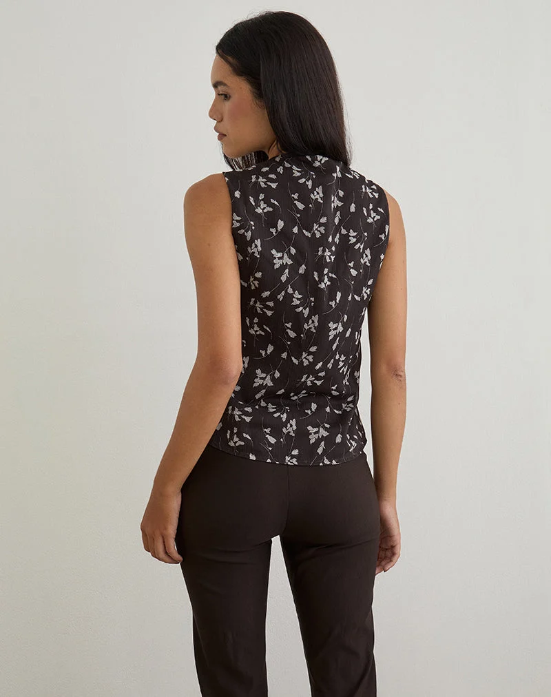 Asali Top in Flower Chiffon Brown
