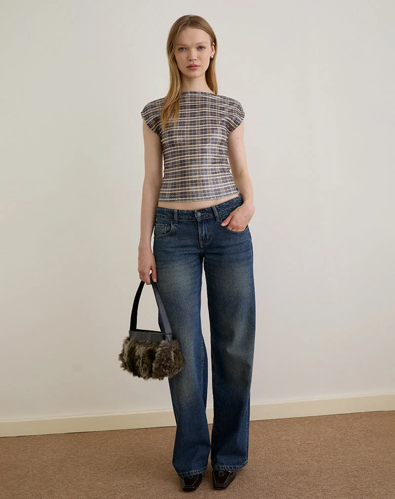 Erica Top in Sequin Vintage Check Brown
