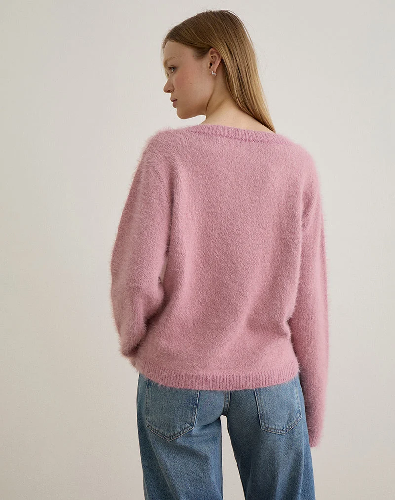 Dikara Jumper with Scarf in Knit Dusty Pink (Pull avec écharpe en tricot)