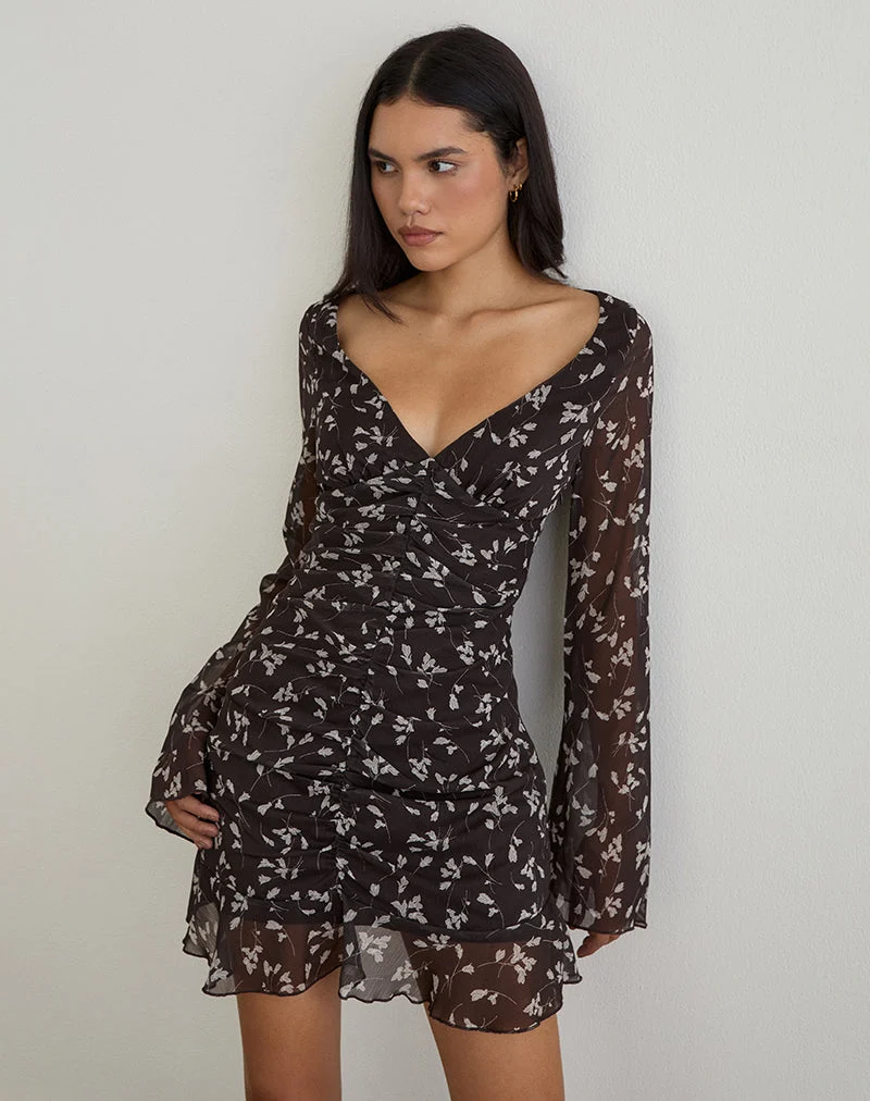 Mini robe Sumiko en mousseline de fleurs marron