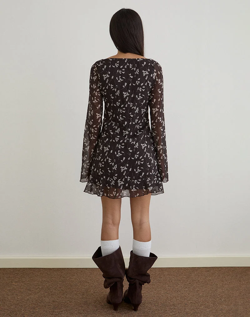 Mini robe Sumiko en mousseline de fleurs marron