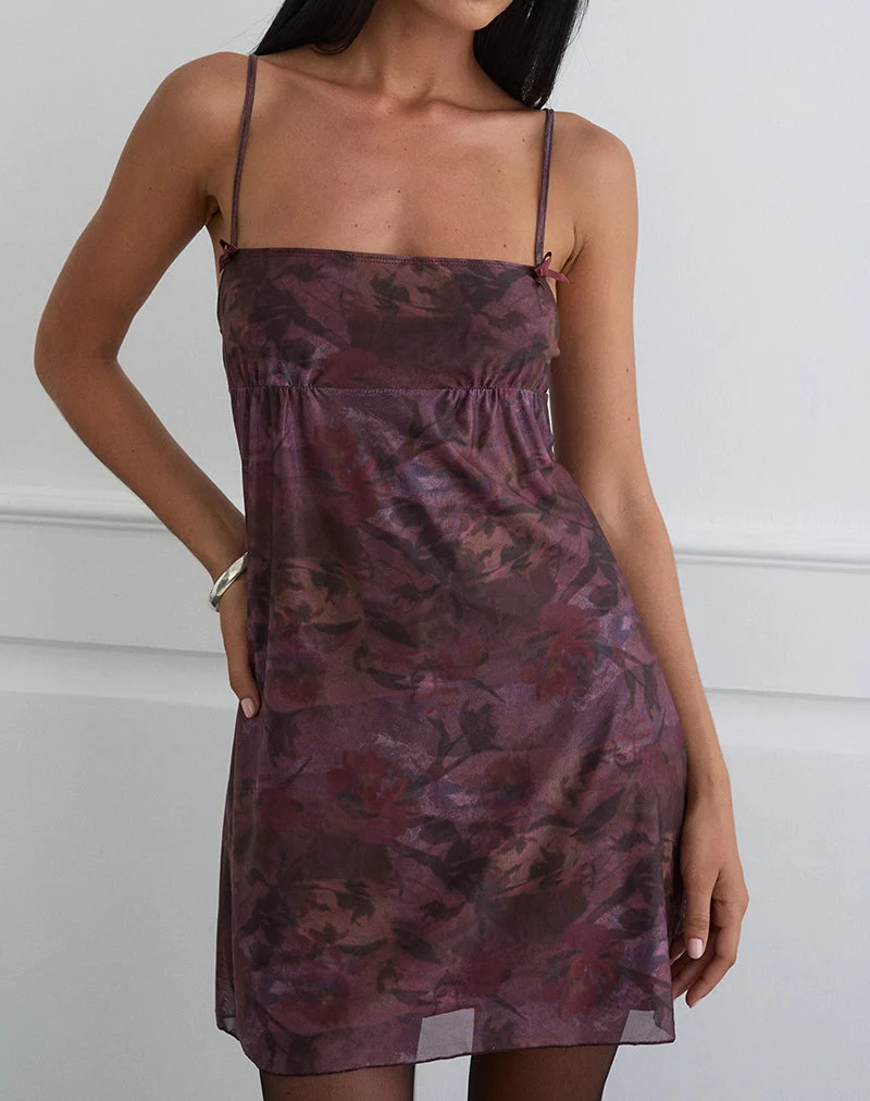 Mini-robe Bublik en maille à motif floral flou bordeaux