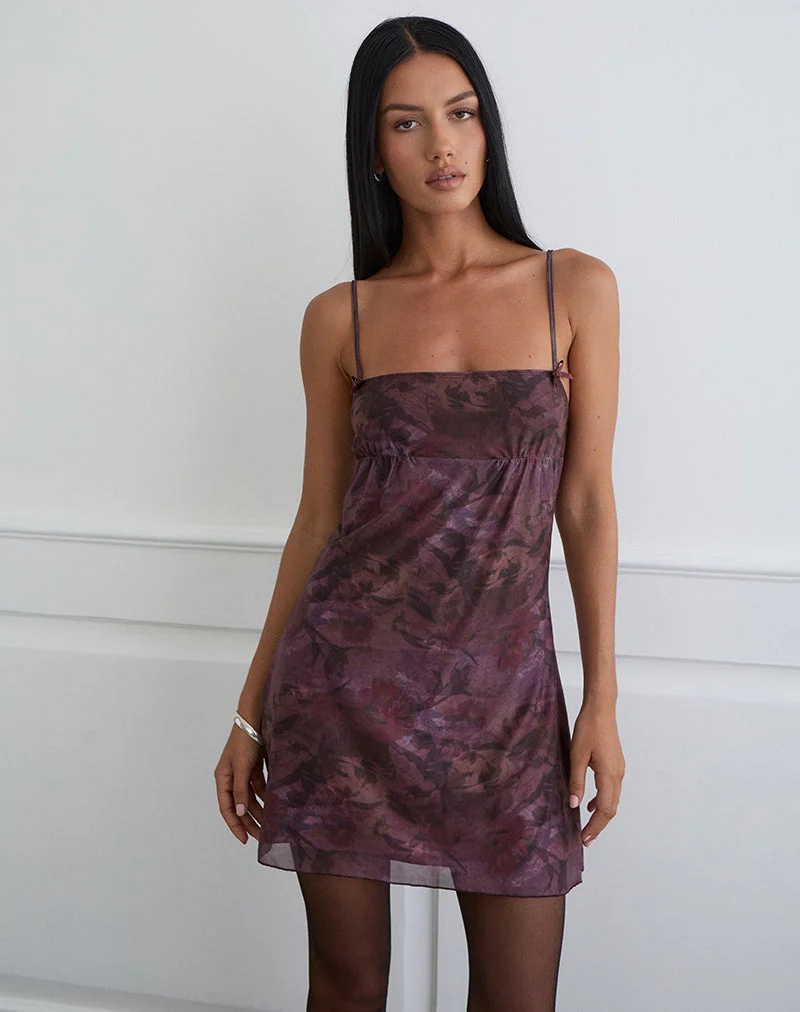 Mini-robe Bublik en maille à motif floral flou bordeaux