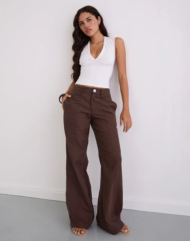 Pantalon Saucy, lin Acajou foncé