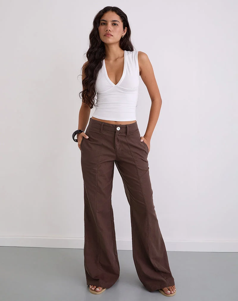 Pantalon Saucy, lin Acajou foncé