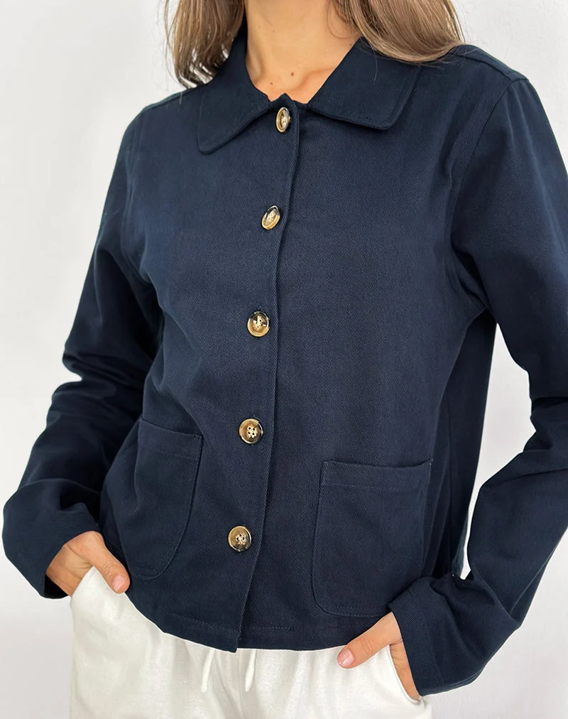 Calva Boxy Jacket in Dark Navy