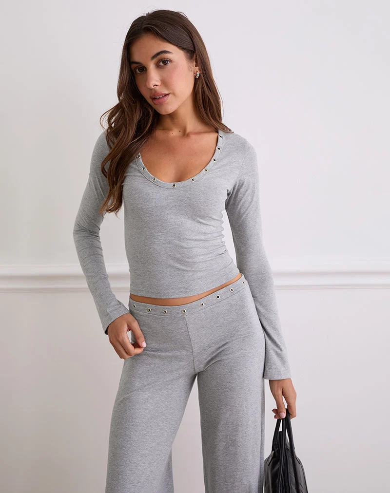 Myoga Studded Scoop Long Sleeve Top in Grey Marl (Top à manches longues encerclées et cloutées)