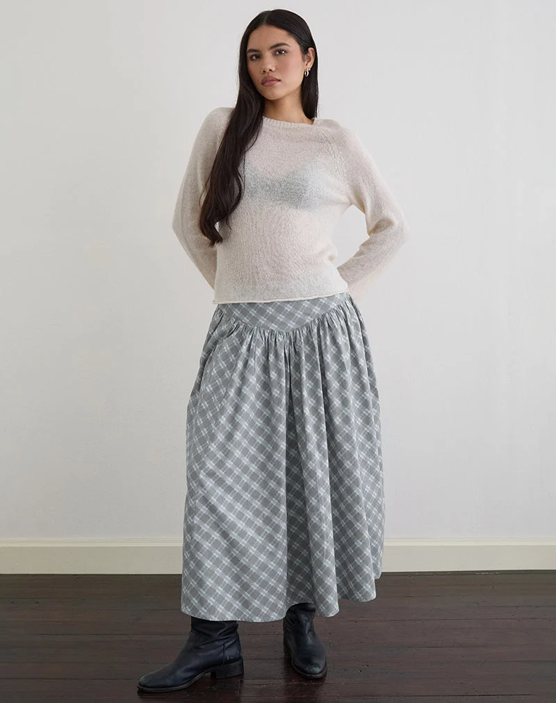 Jupe midi Sanadi en popeline à carreaux obliques gris