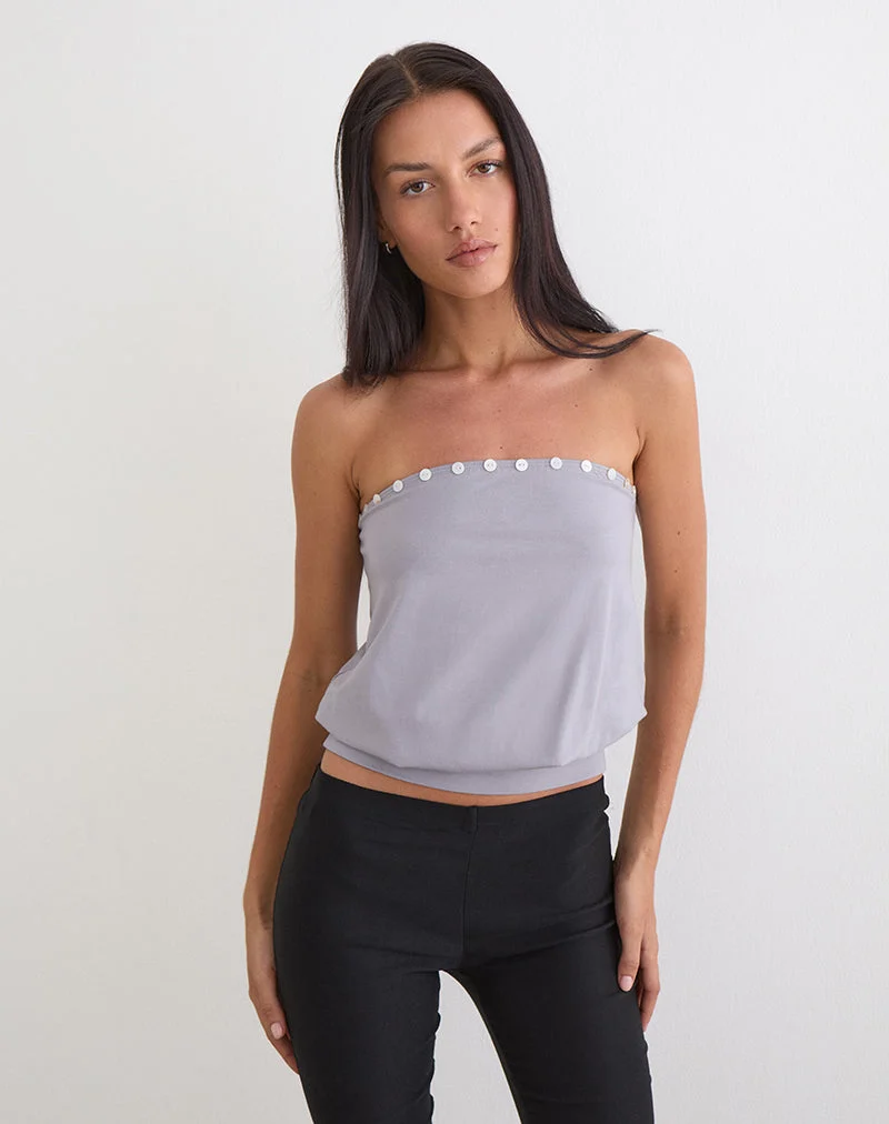 Hagar Top en gris lilas avec boutons en perles
