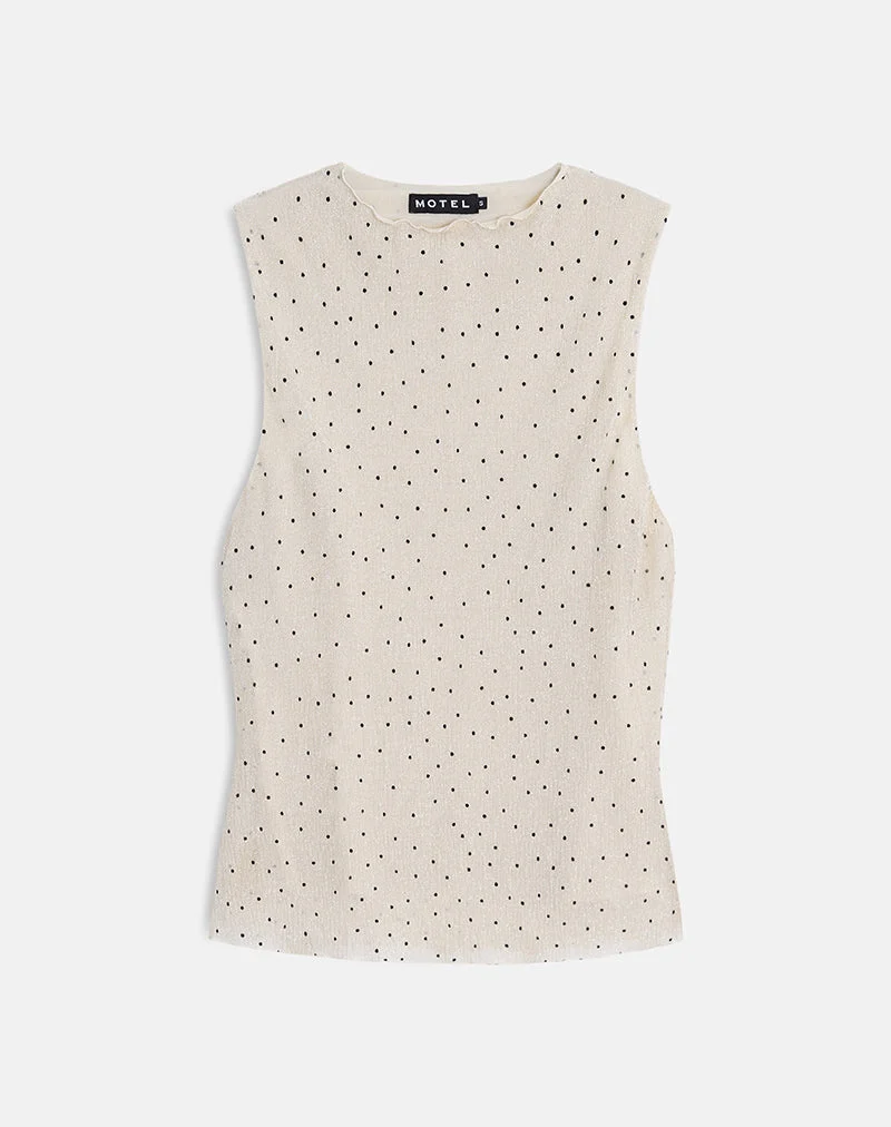 Haut Marista en maille plissée à pois crème