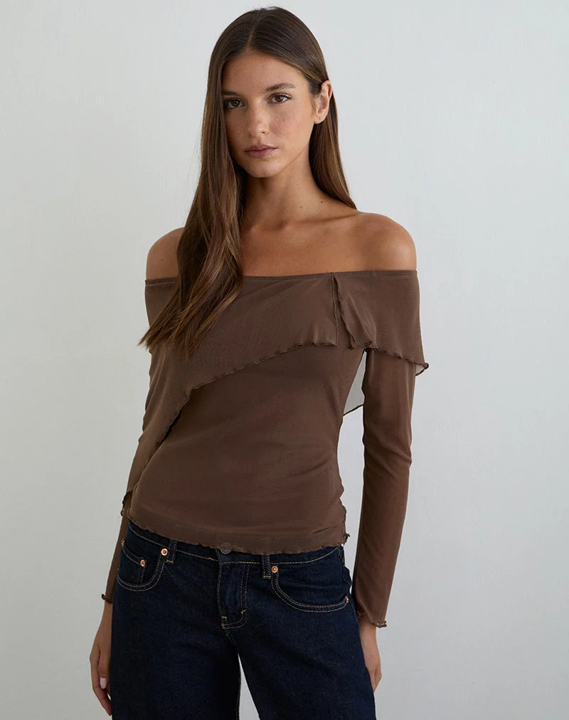 Haze Top asymétrique en maille marron