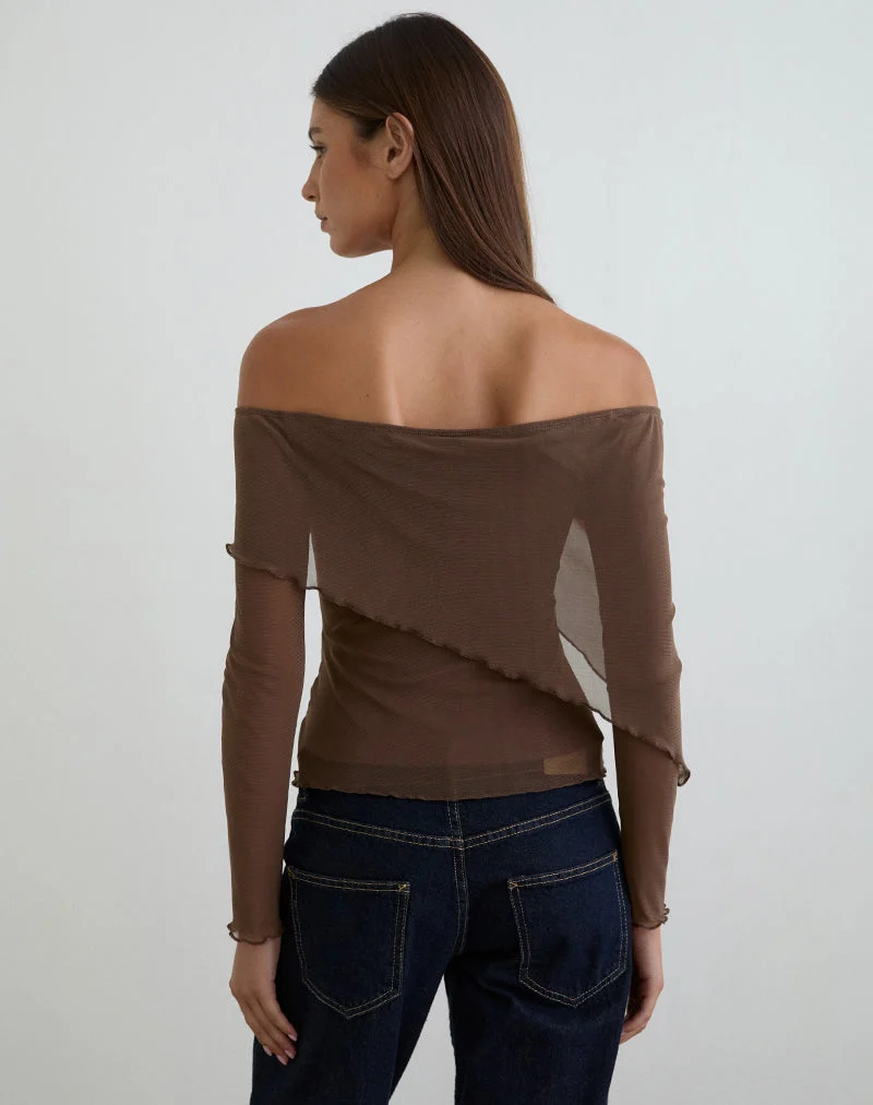 Haze Top asymétrique en maille marron