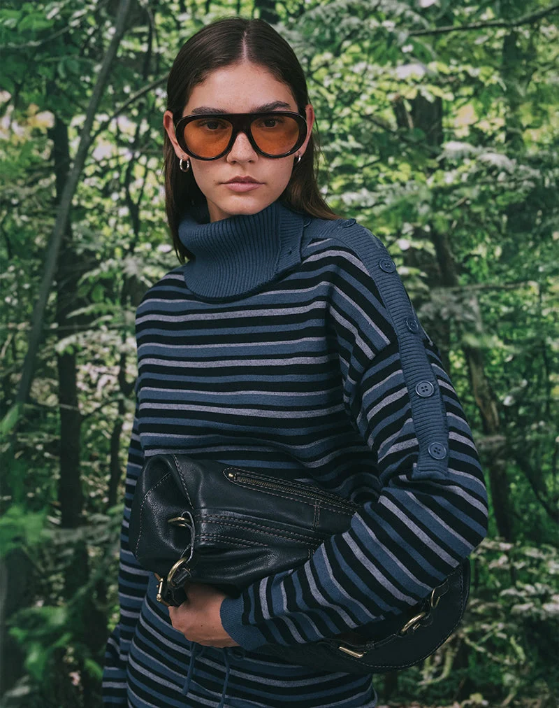 Pull Muniar en maille rayée bleu gris